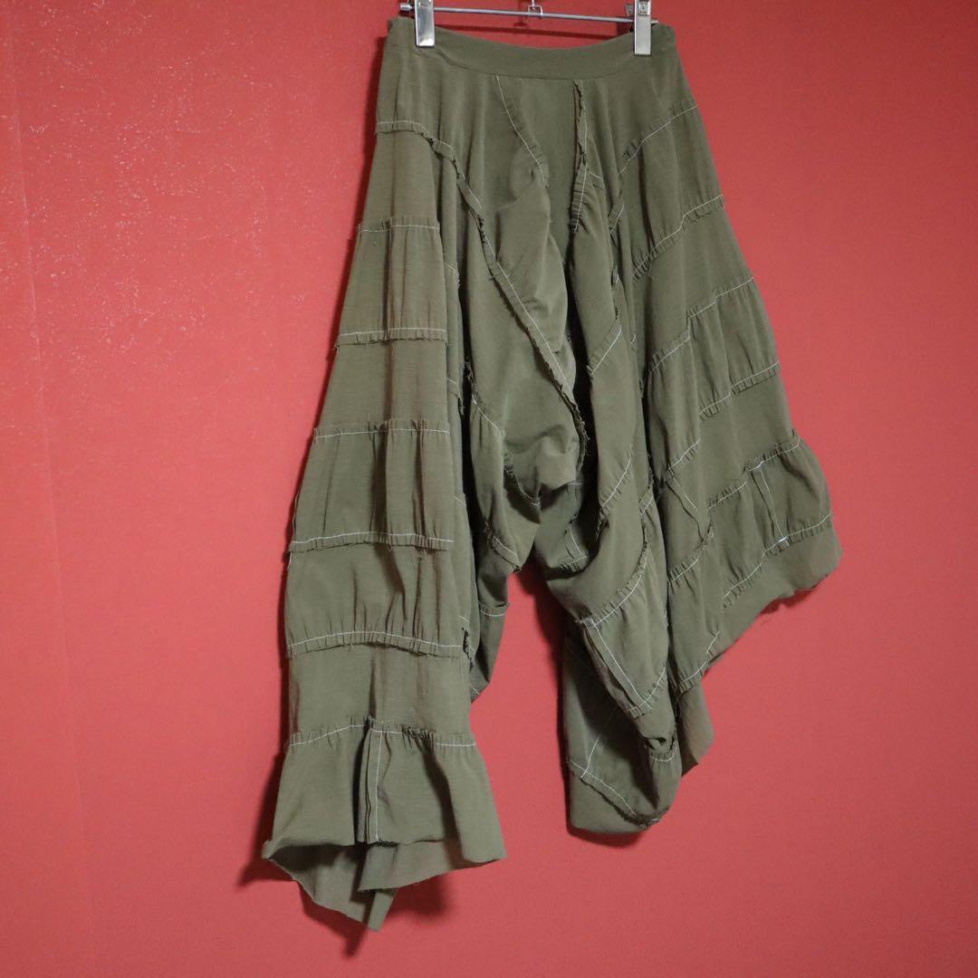 Y's Green Asymmetrical Stitch Wide Sarouel Pants Size 2
