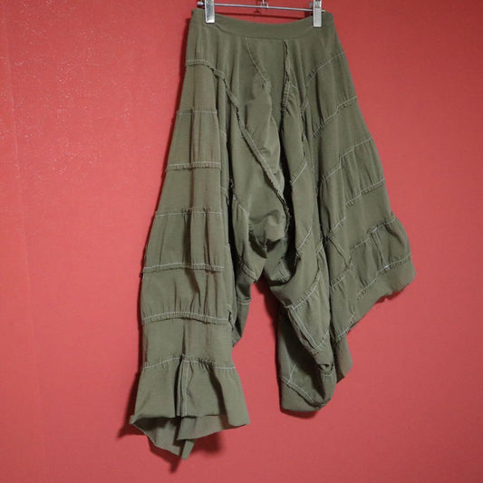 Y's Green Asymmetrical Stitch Wide Sarouel Pants Size 2