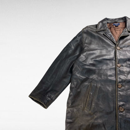 BROOKS SPORT Open Collar Leather Coat Brown Size L