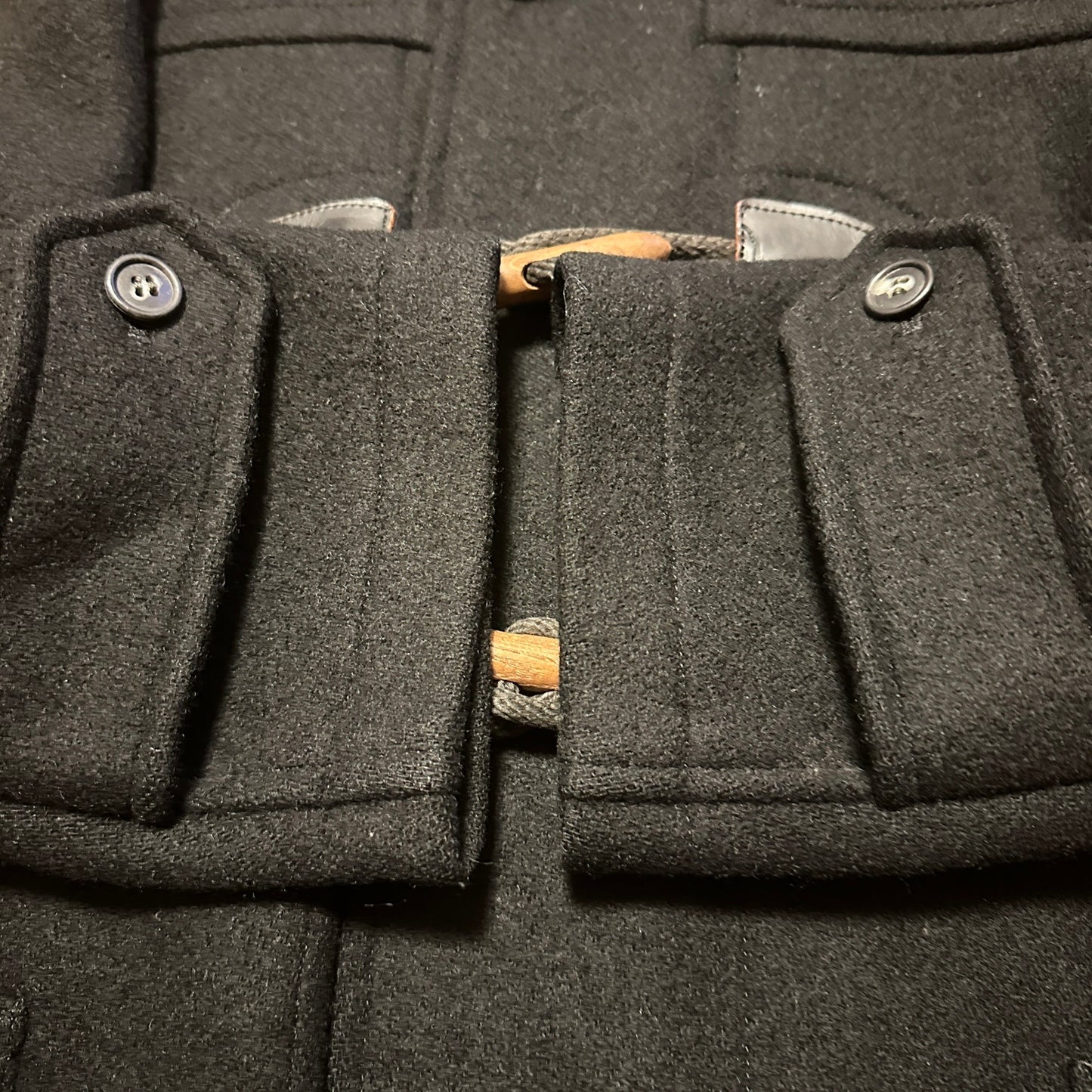VAN Black Hooded 100% Wool Duffle Coat
