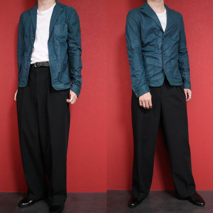 Vintage EMMETI Turquoise Blue Lamb Leather 3-Button Size 44