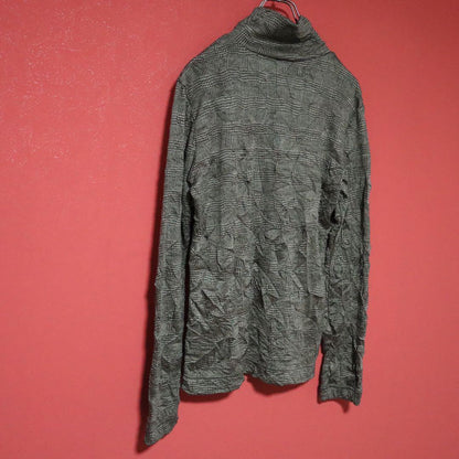 Yohji Yamamoto Glen Check Crinkled Mock Neck Long Sleeve Tee Size 2