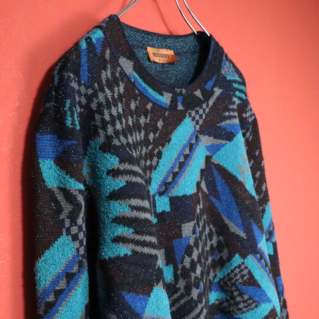 Missoni 20AW Black Blue Geometric Pattern Knit Size M