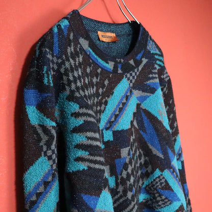 Missoni 20AW Black Blue Geometric Pattern Knit Size M