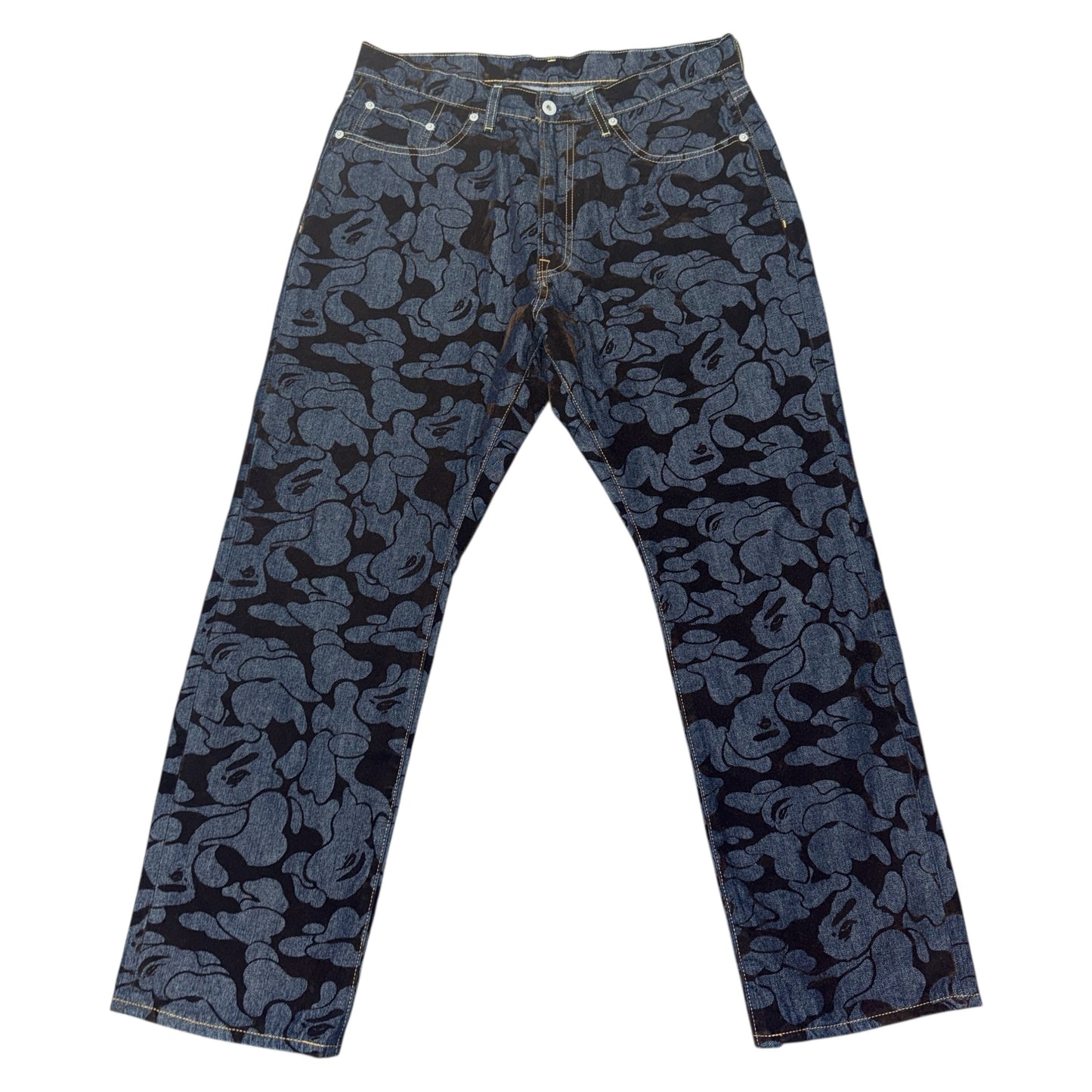 Bape "Monkey camouflage" all-over pattern Denim Pants Size L