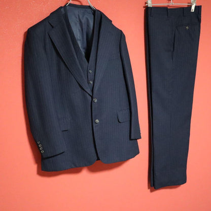 Burberrys 90s Vintage Tasmania Wool Pinstripe Suit Blue Blazer