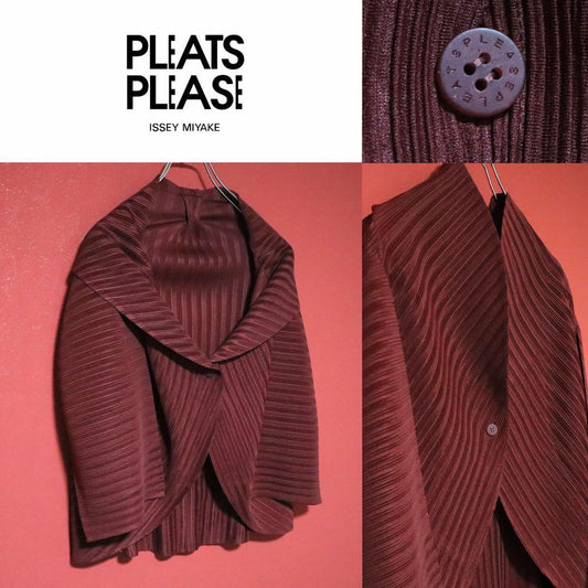 PLEATS PLEASE Pleated Shawl Collar Jacket Red Size FREE