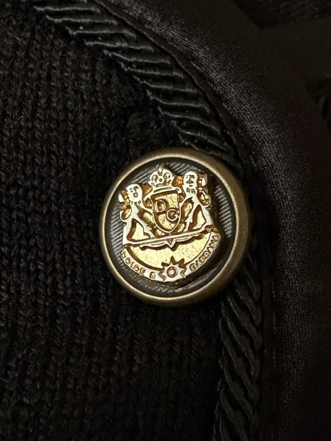 DOLCE & GABBANA Virgin Wool Gold Cardigan Black