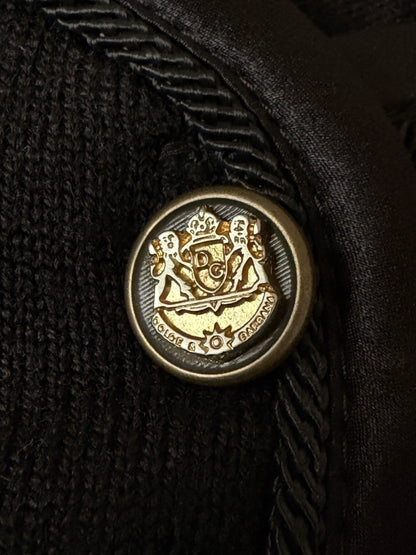 DOLCE & GABBANA Virgin Wool Gold Cardigan Black