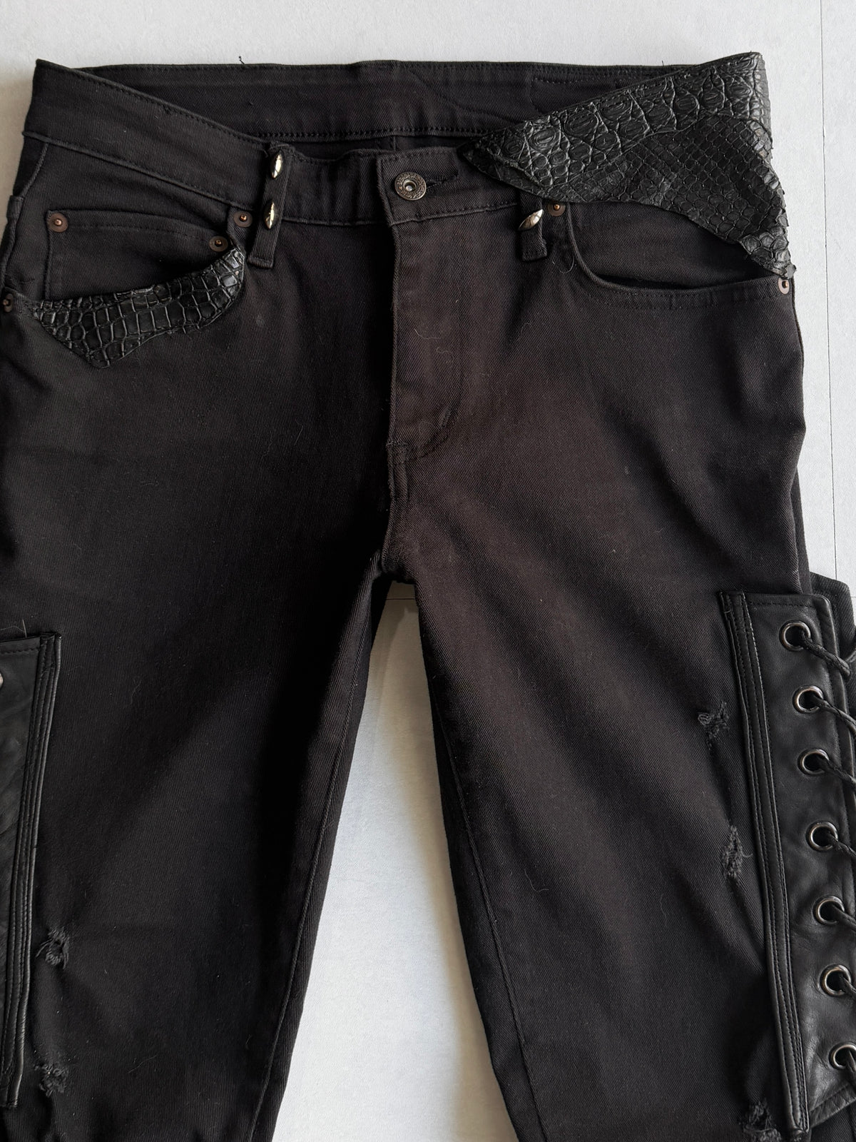 Shohei Takamiya Lace-up Leather Flared Denim