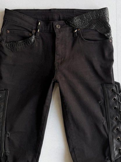Shohei Takamiya Lace-up Leather Flared Denim