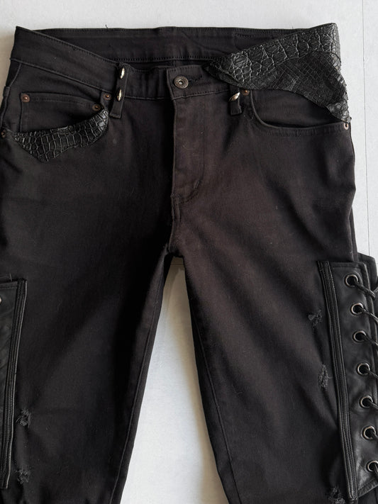 Shohei Takamiya Lace-up Leather Flared Denim