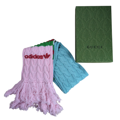 GUCCI x adidas Sherry Line Cable Knit Fringe Scarf Pink