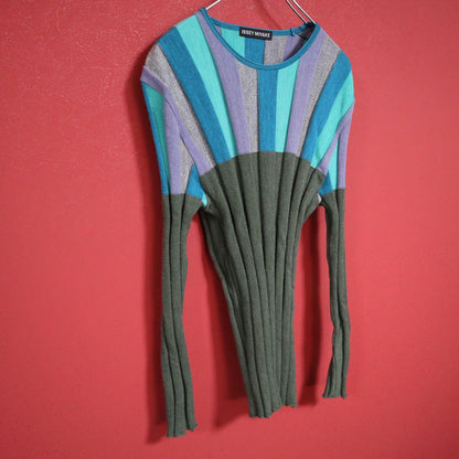 Issey Miyake Green Stripe 3D Pleated Knit Size 4