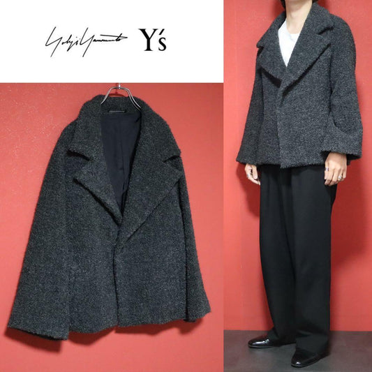 Yohji Yamamoto Gray Wool Nylon Pile Design Coat Size FREE