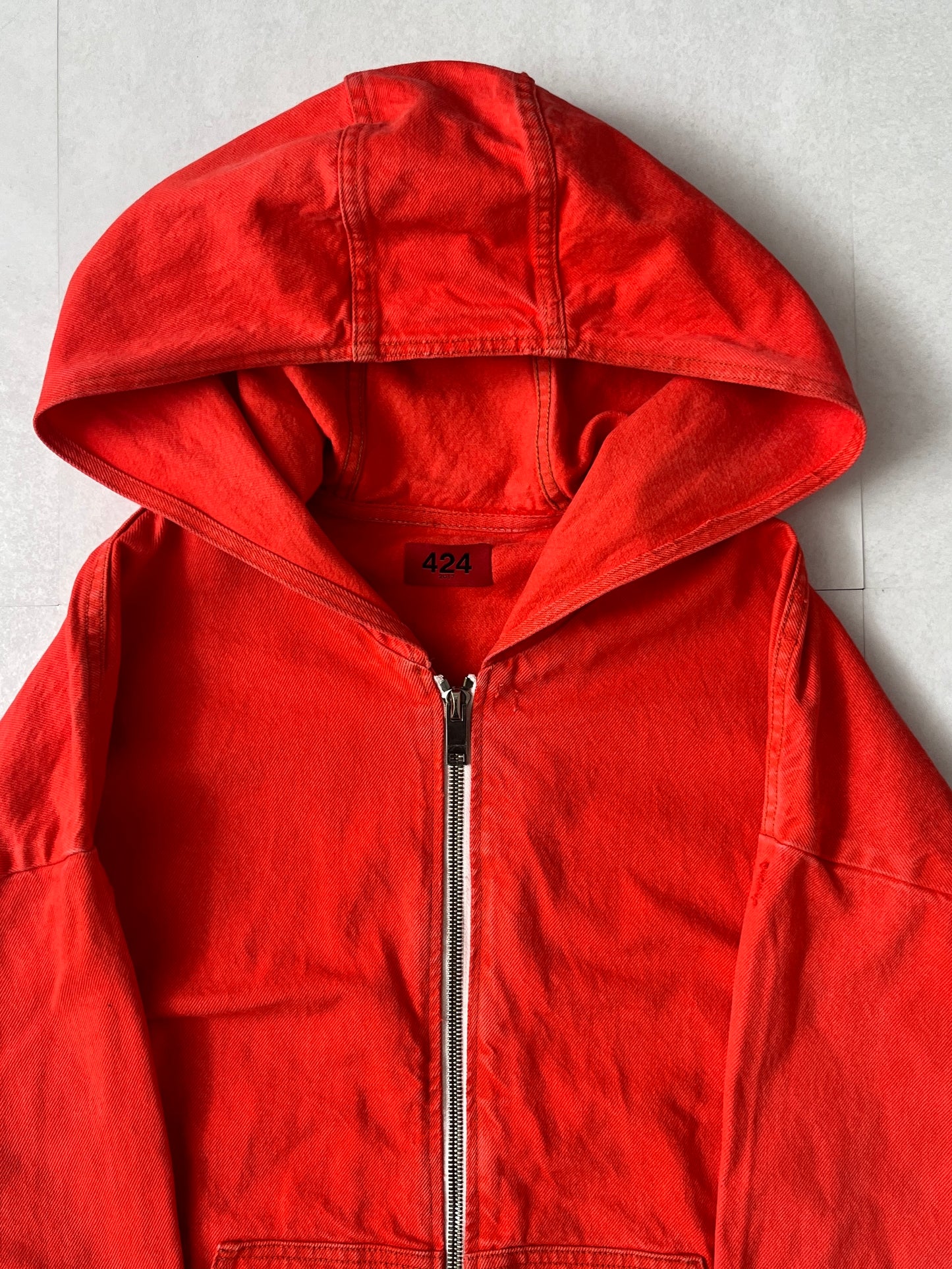 424 Red Damaged Zip Hoodie Size L