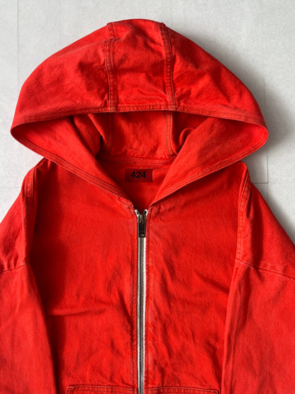 424 Red Damaged Zip Hoodie Size L