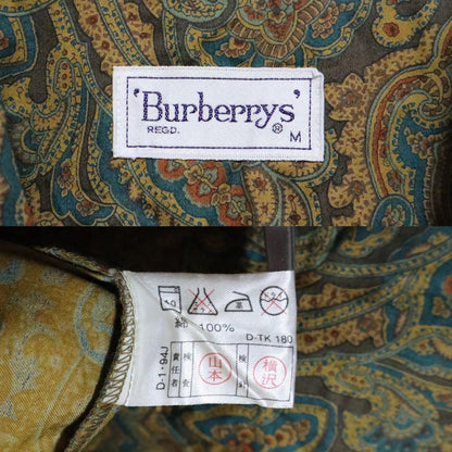 Burberrys 90s Green Paisley Open Collar Shirt Size M