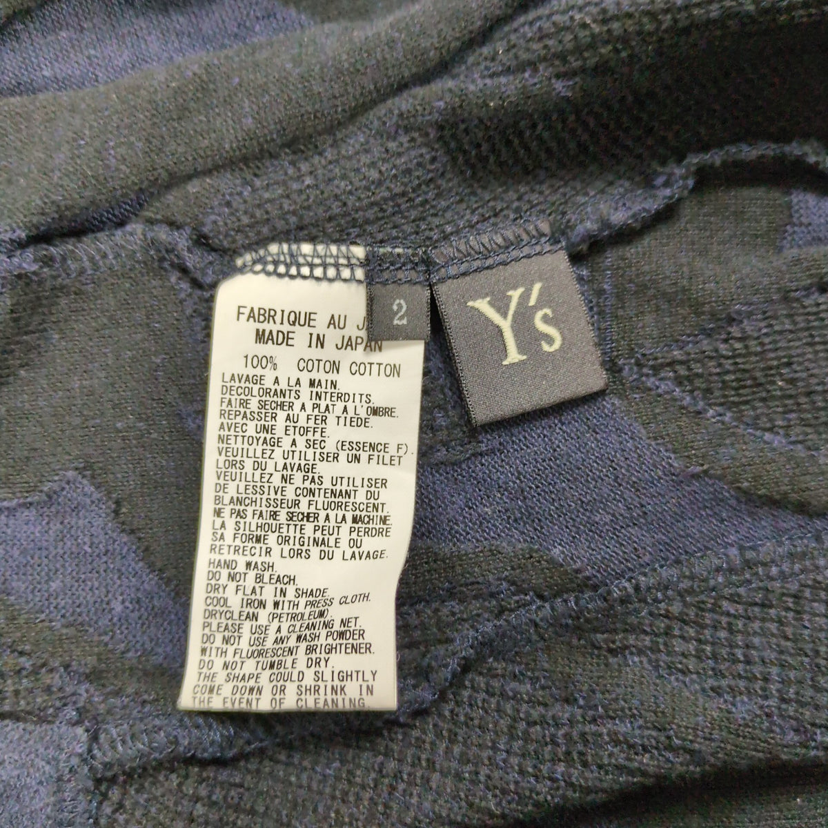 Y's Navy Geometry Deformed Cotton Cardigan Size 2