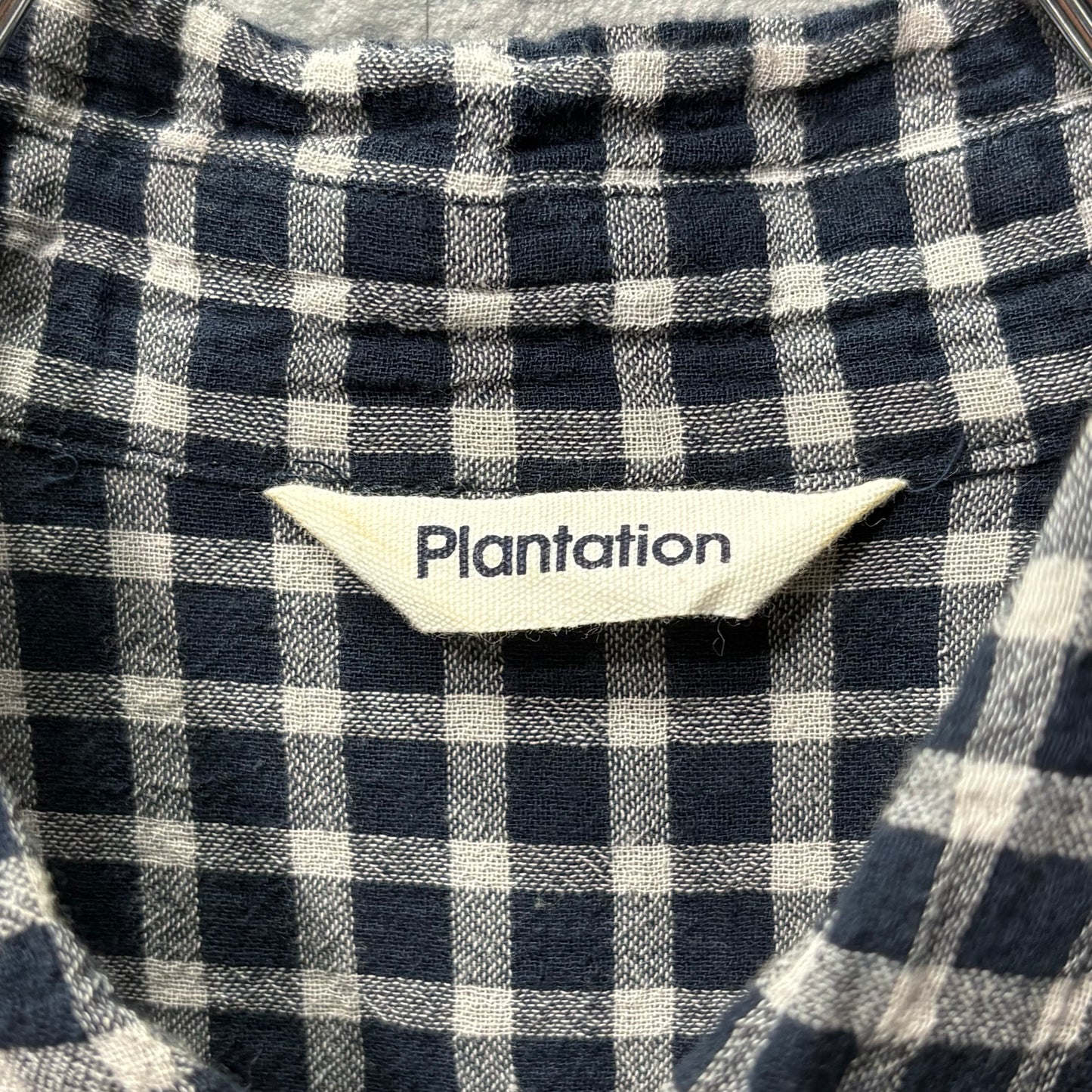 Plantation 95SS Navy Crinkled Plaid Shirt Size M