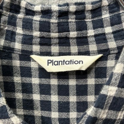 Plantation 95SS Navy Crinkled Plaid Shirt Size M