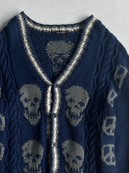 Vintage Milkboy Skull Blue Wool Cardigan Size M