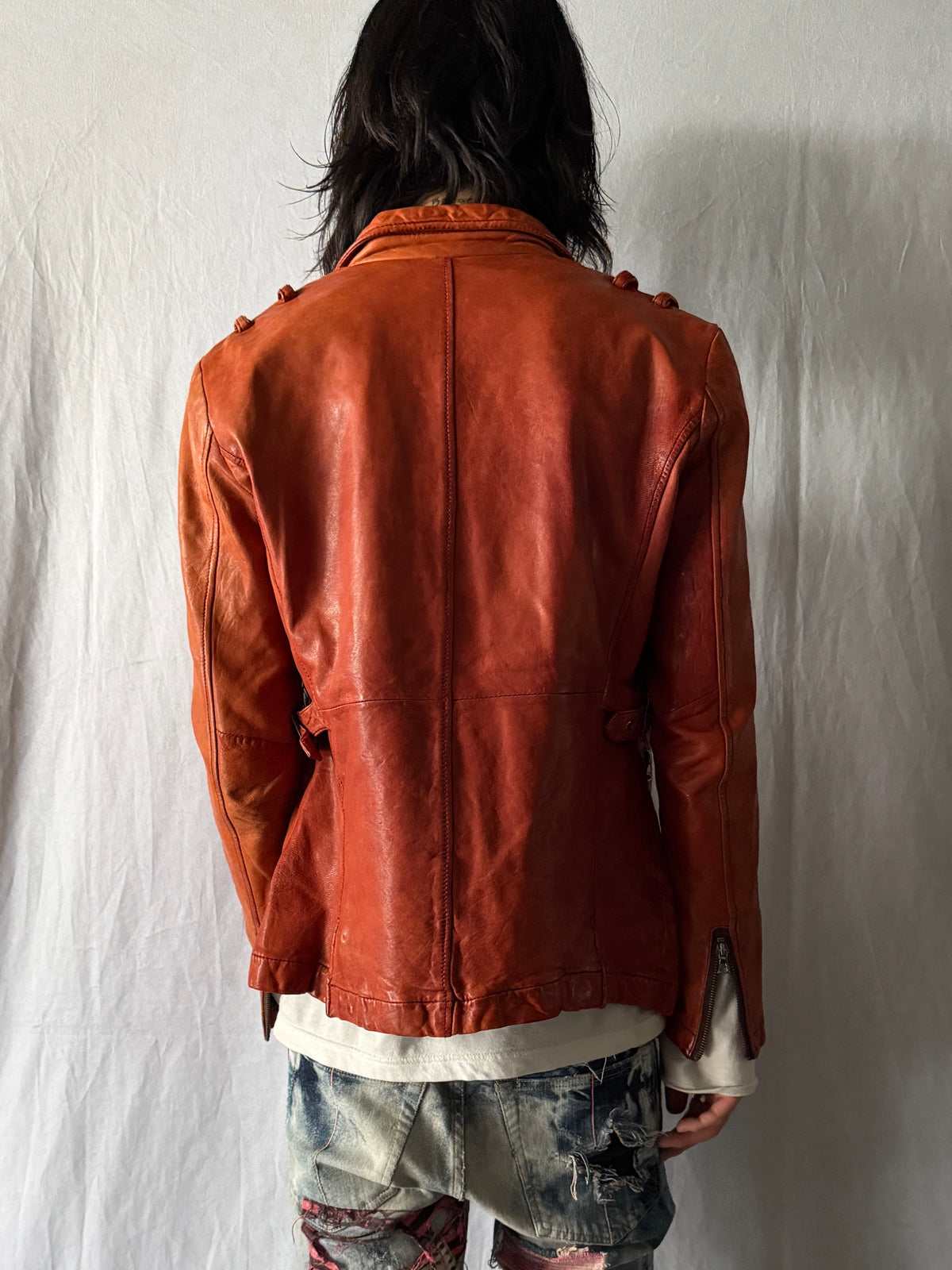 TORNADO MART Double Zip Leather Jacket Size M