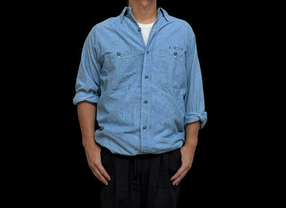 US NAVY 40s Vintage Parallel Stitch Chambray Shirt Size L