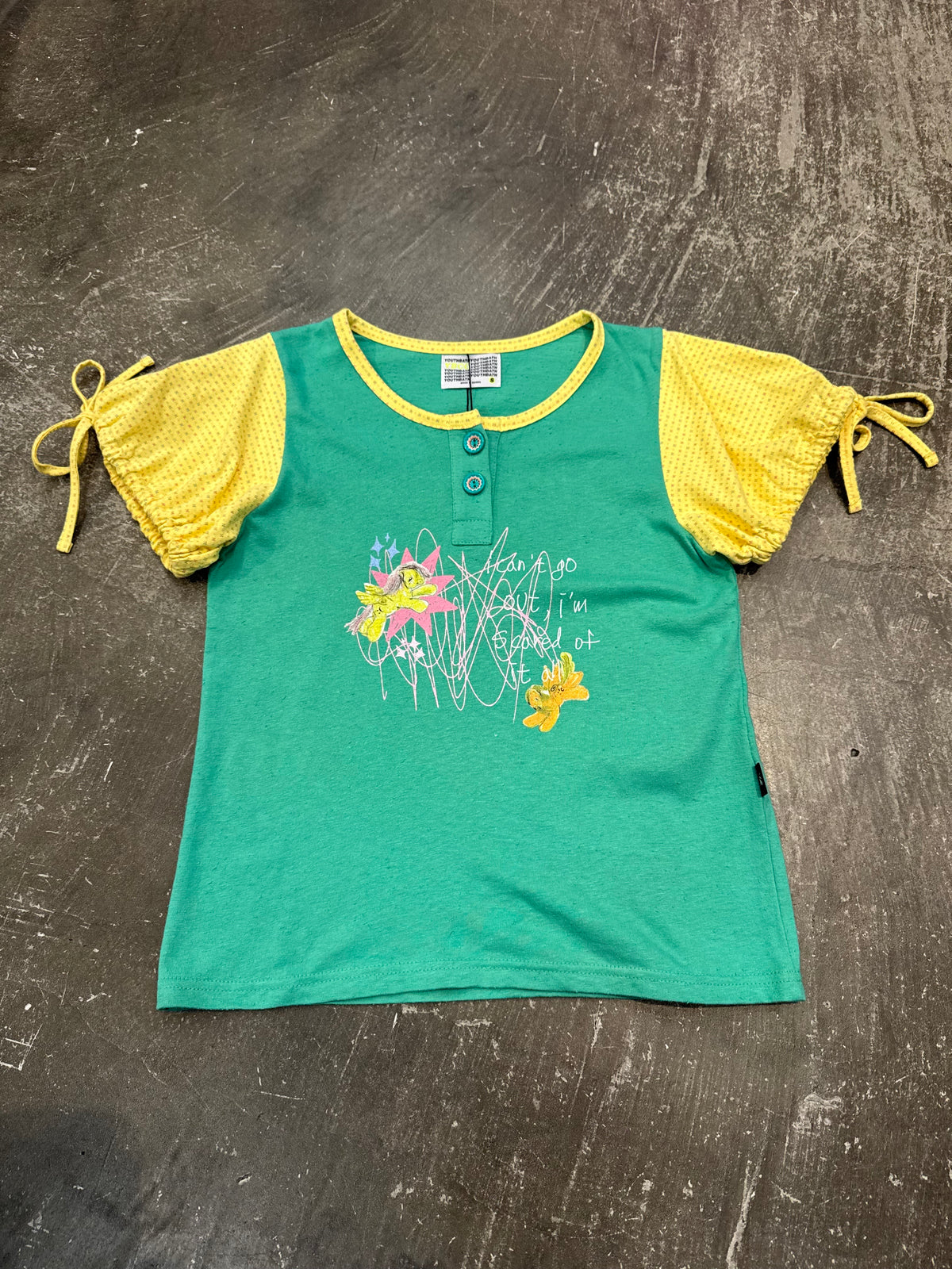 Motka puff henley tee x YOUTH BATH x Motka Green Puff Henley T-Shirt Size S