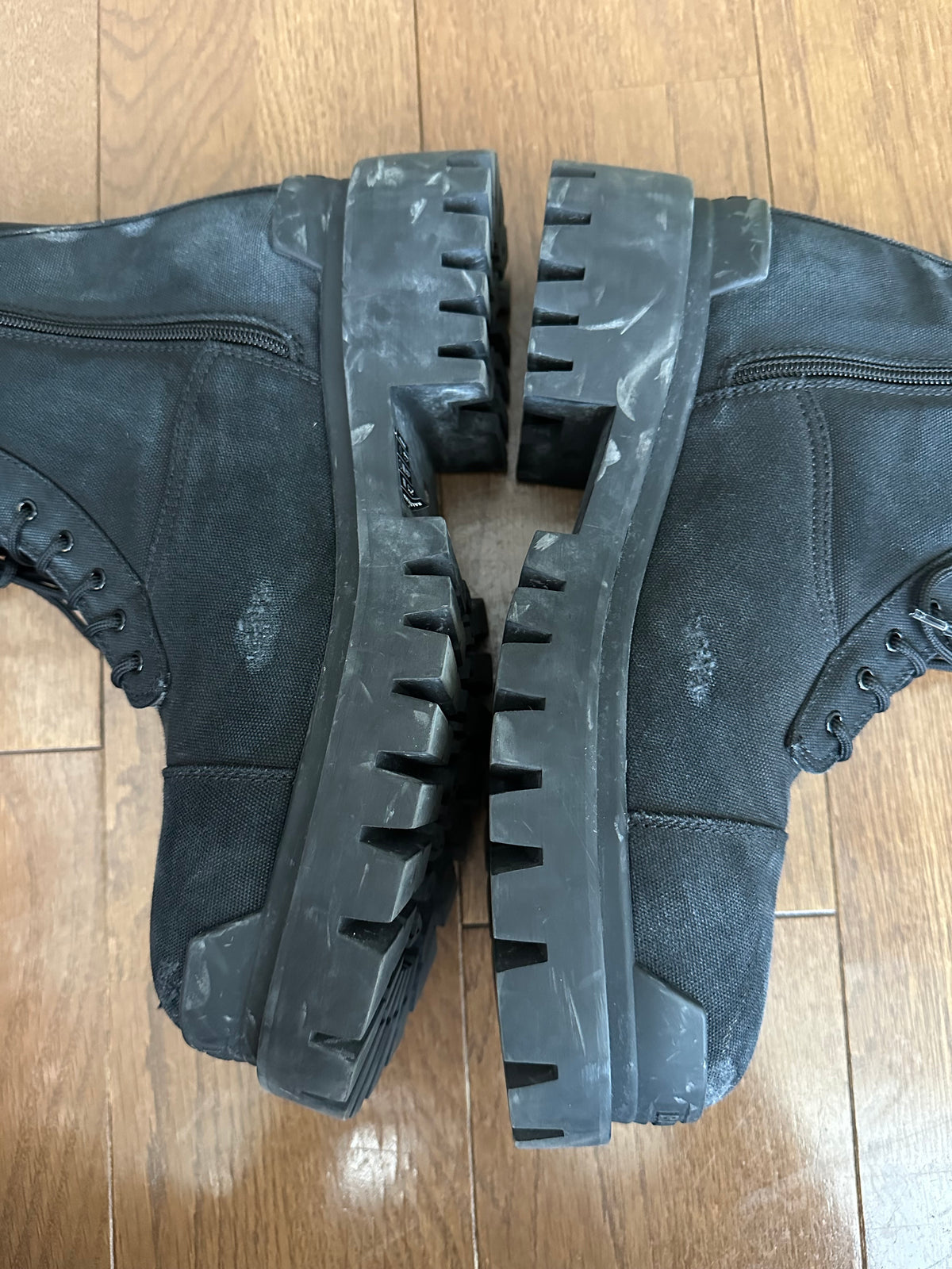 balenciaga Distressed Canvas Combat Strike Boots