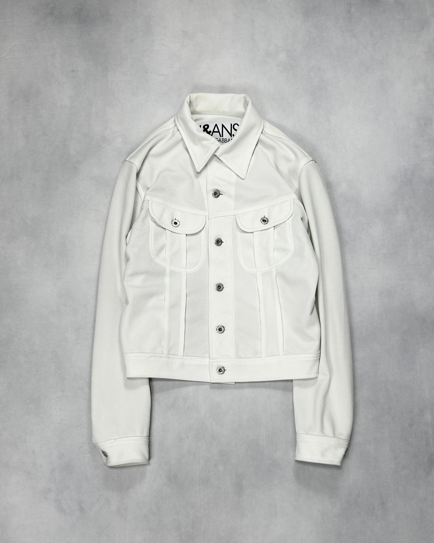 J&ANS DOLCE&GABBANA White Piqué Trucker Jacket Size M