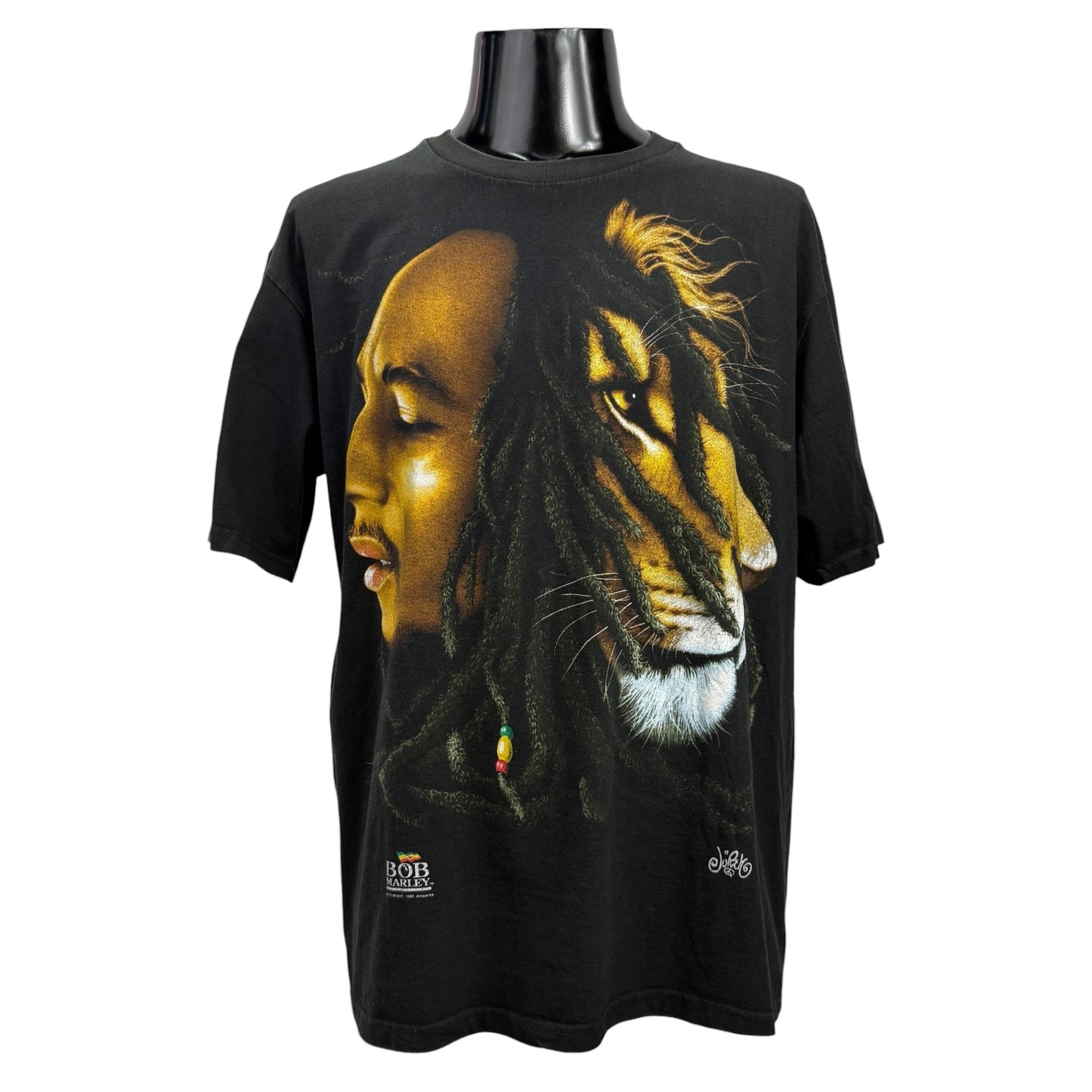BOB MARLEY 90s "LION OF JUDAH" Faded Black T-Shirt Size XL