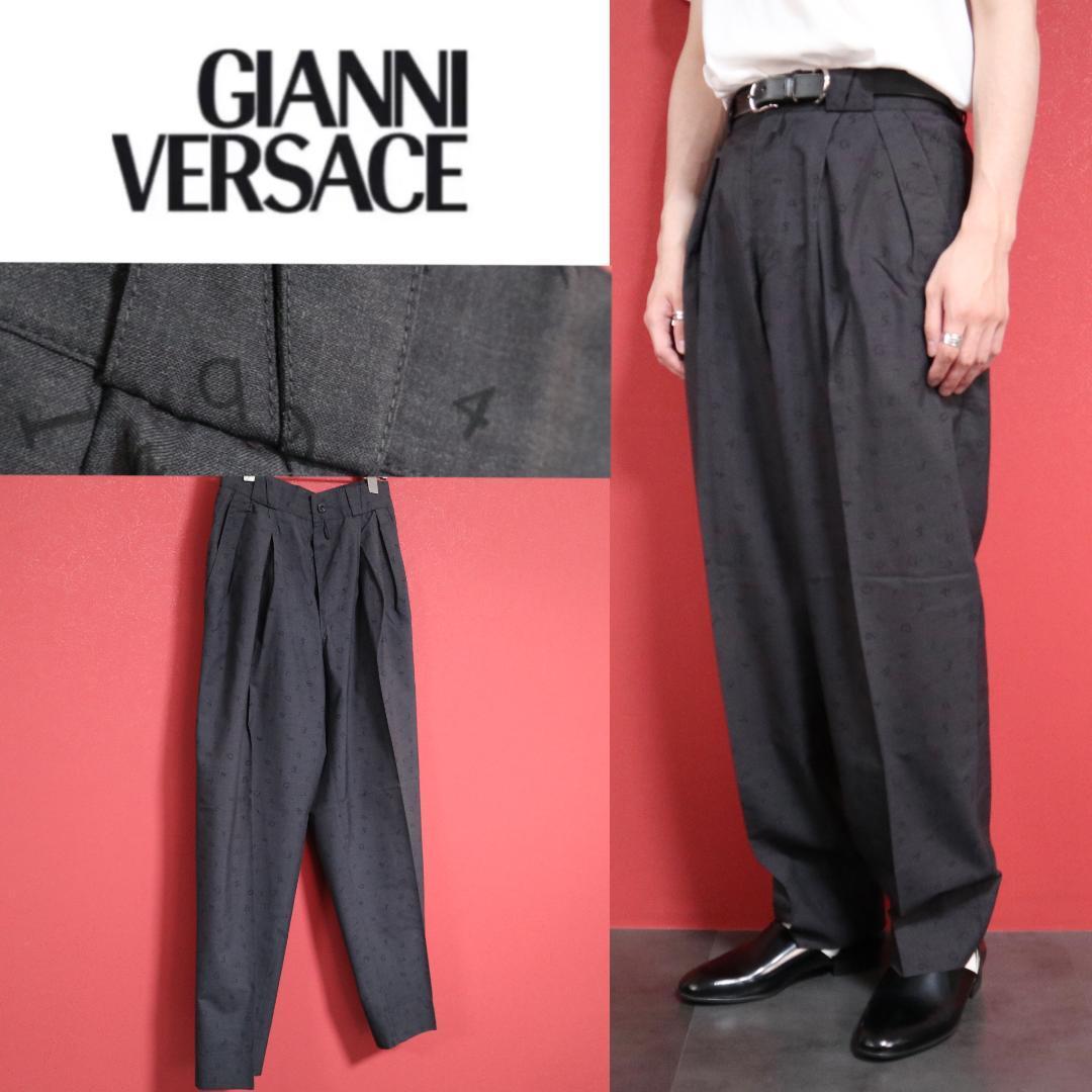 Vintage Versace Numeric Pattern Tuck Wide Slacks Size 46