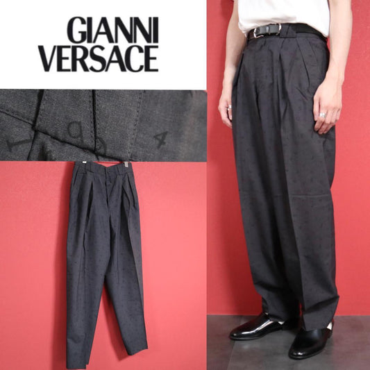 Vintage Versace Numeric Pattern Tuck Wide Slacks Size 46