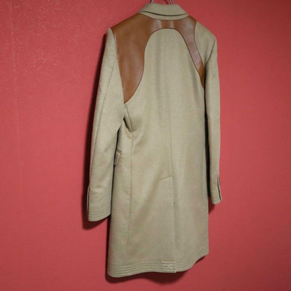 Alexander McQUEEN Leather Trim Camel Hair Long Coat Size 48