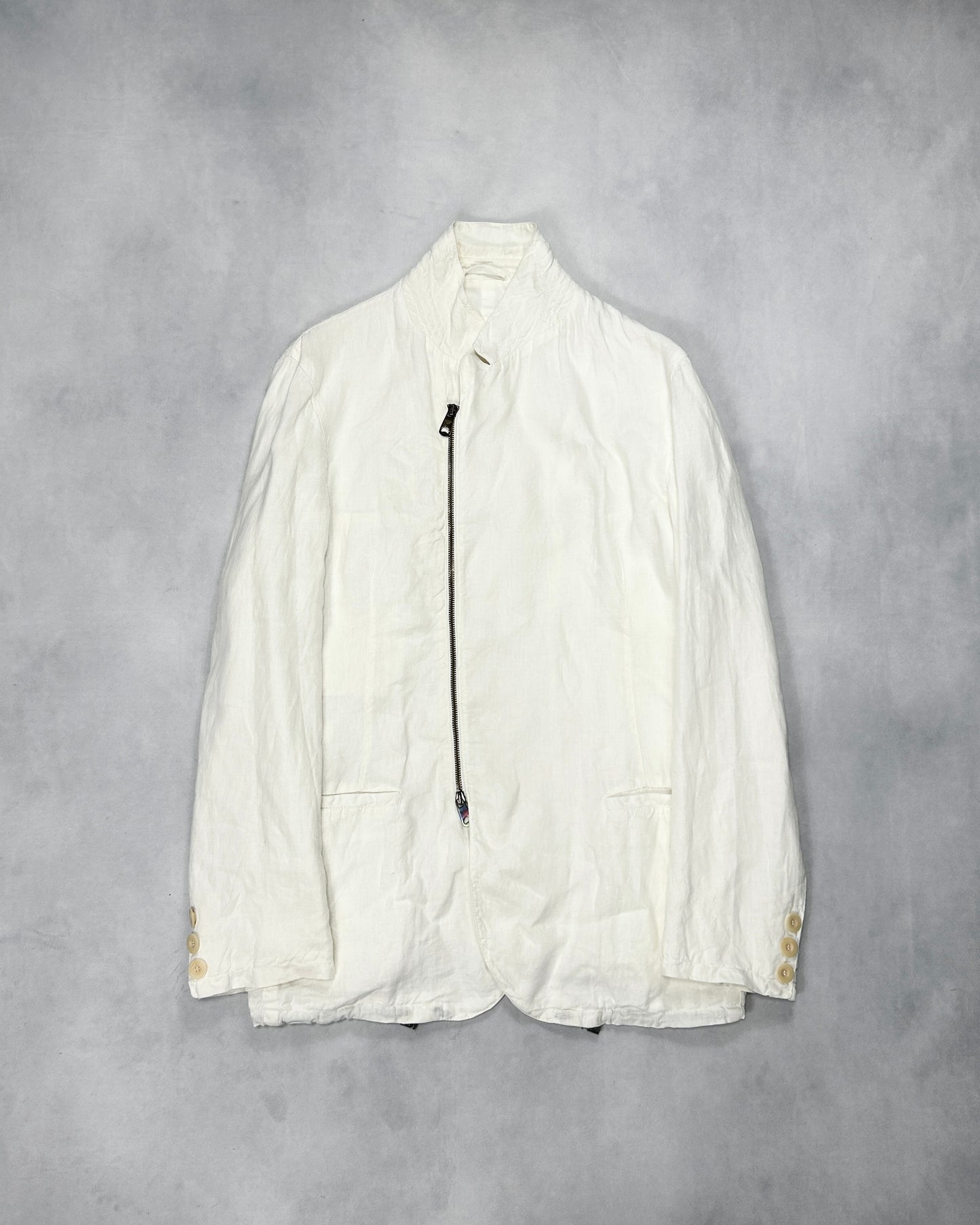 Emporio Armani 2000s Linen Stand Collar Zip Jacket Size 50