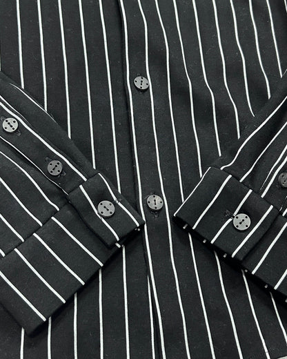 Devoa Anatomical Pattern Striped Dress Shirt Black Size 3