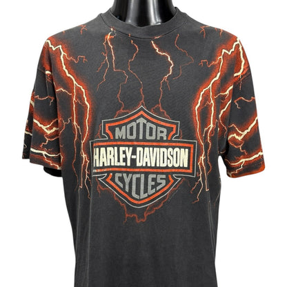 HARLEY-DAVIDSON 90s Lightning All-Over Print T-Shirt Size L