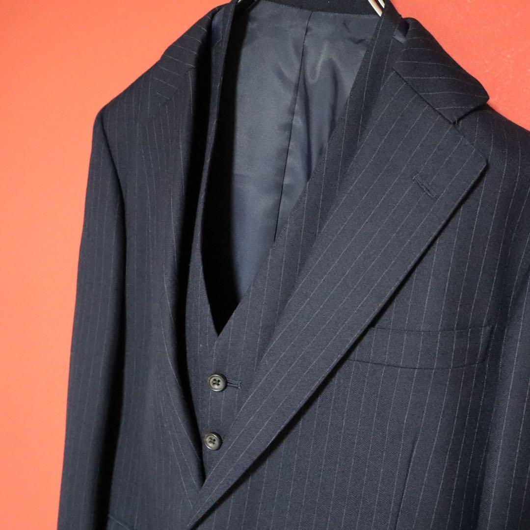 Burberrys 90s Vintage Tasmania Wool Pinstripe Suit Blue Blazer