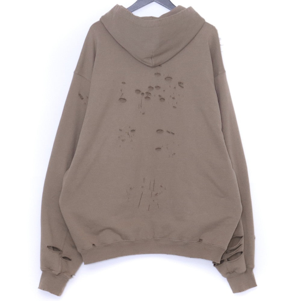 BALENCIAGA Destroyed Pullover Hoodie Brown Size XS