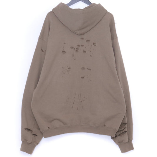 BALENCIAGA Destroyed Pullover Hoodie Brown Size XS