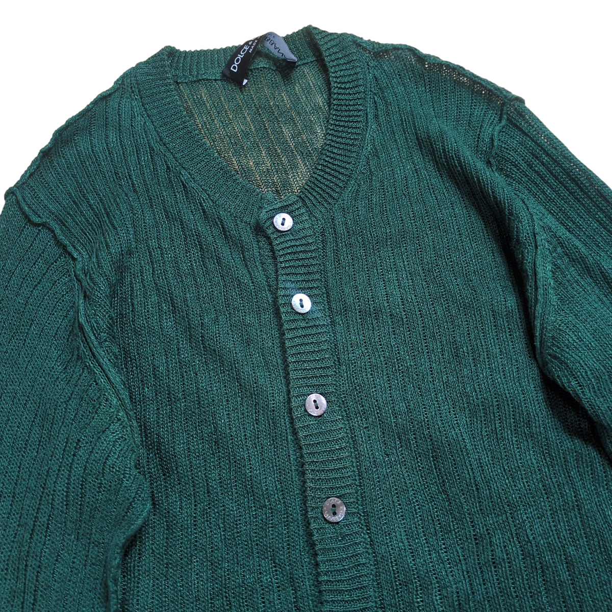 DOLCE&GABBANA Green Button Down Linen Cardigan Size 44