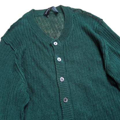 DOLCE&GABBANA Green Button Down Linen Cardigan Size 44