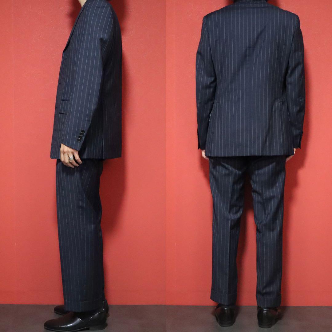 Etro Blue Multicolor Striped Lining Wool Silk Suit Size 44