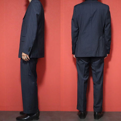 Etro Blue Multicolor Striped Lining Wool Silk Suit Size 44