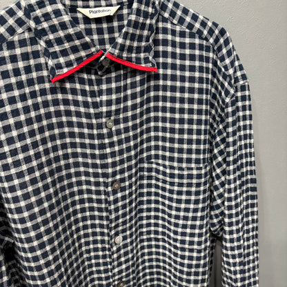 Plantation 95SS Navy Crinkled Plaid Shirt Size M