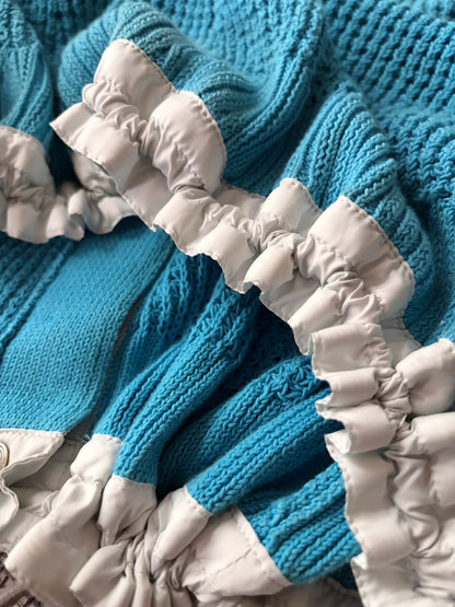 sacai luck SS14 Waffle Cardigan Drawstring Hem Blue Size 2