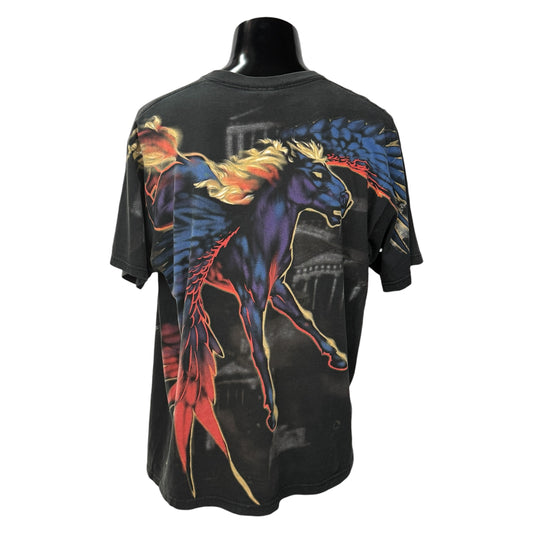LIQUID BLUE Pegasus All Over Print Vintage T-Shirt Size L