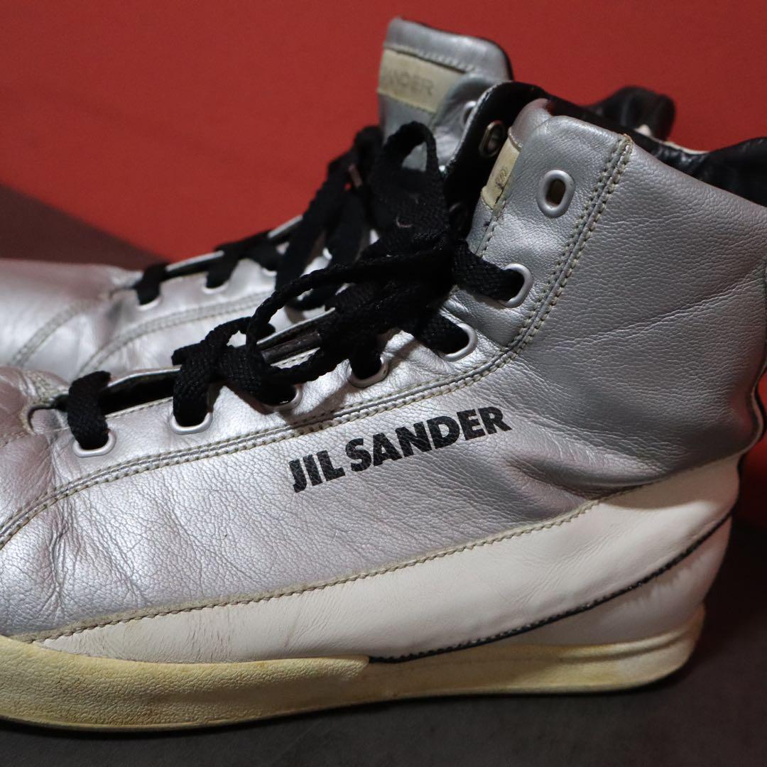 Jil Sander Metallic Silver Logo Sneakers Size 8