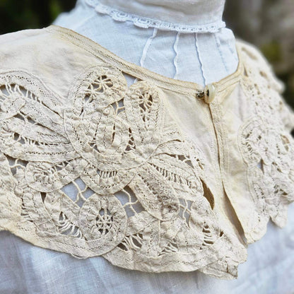 Euro vintage Cotton Linen Collar Beige